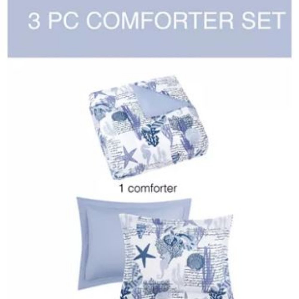 *BEDDING CLEARANCE*  Sea Life Navy 3-Pc. Reversible Full/Queen Comforter Set NEW